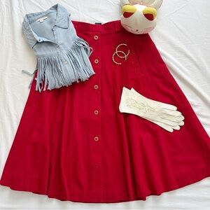 Chic cachemire wool Red A-Line Skirt with Button Detail from Tyrol